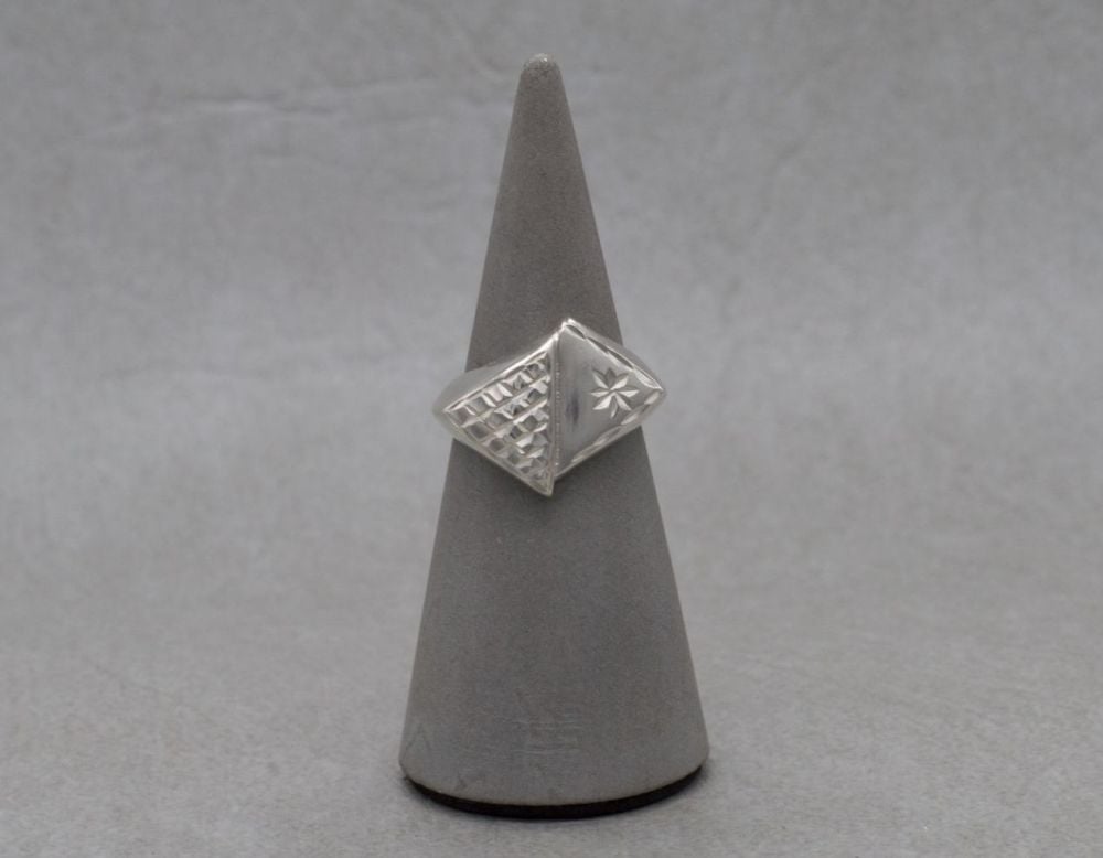 Sterling silver signet style ring with engraved detail
