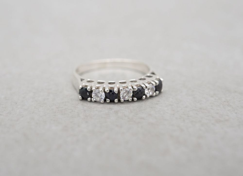 Vintage silver ring with blue & clear stones