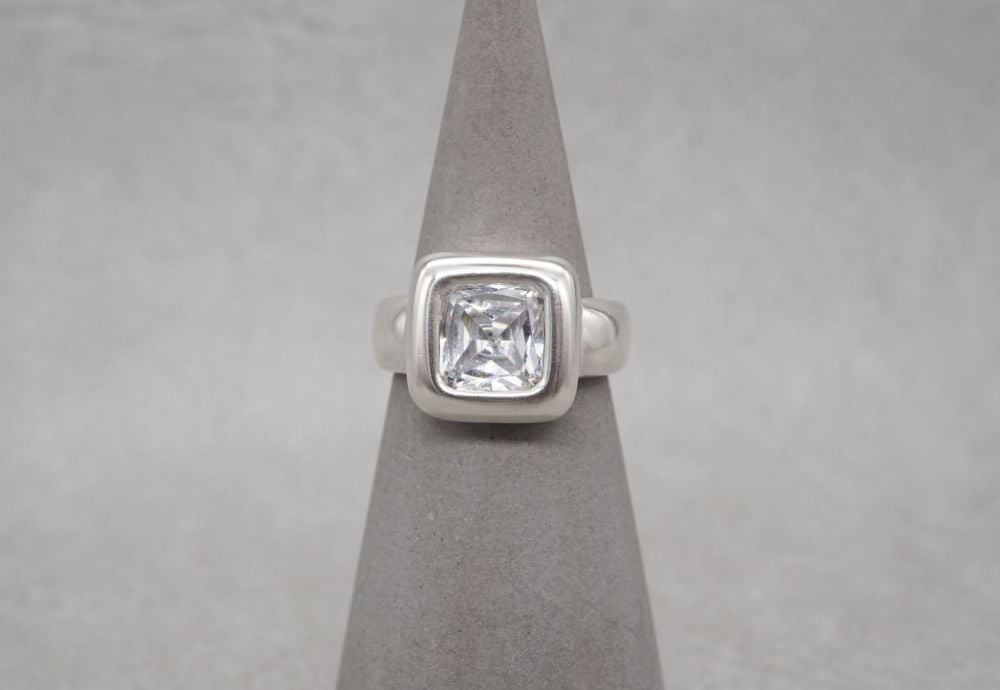 Bold square sterling silver solitaire ring