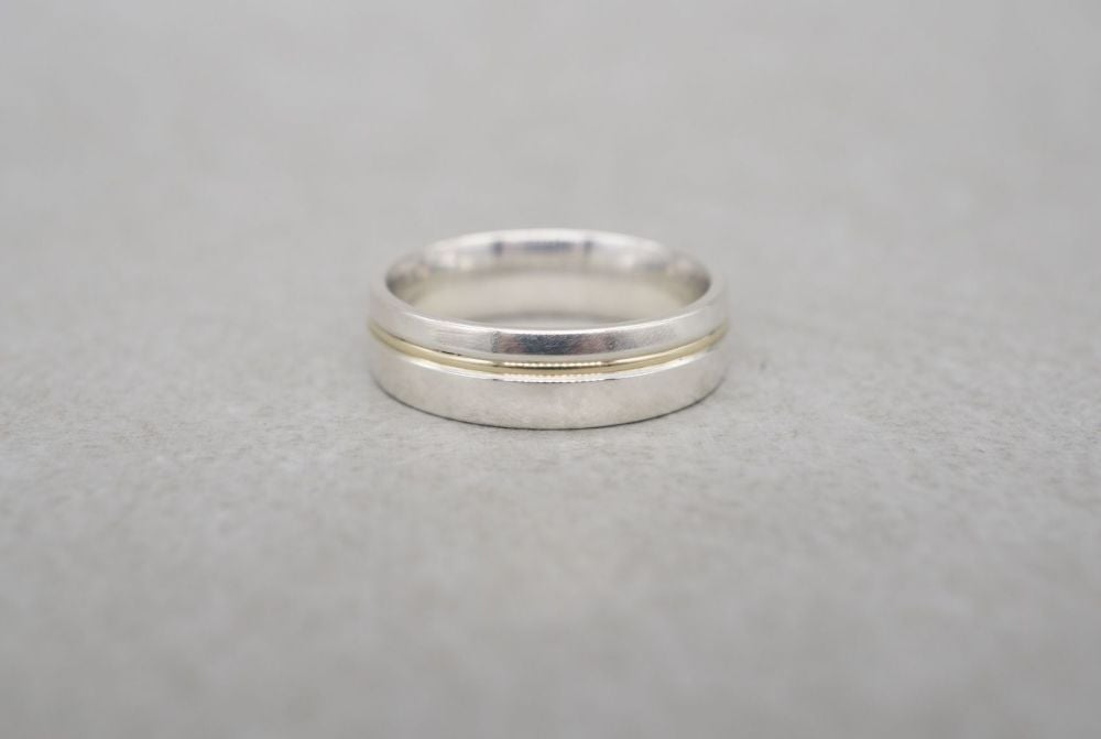 Sterling silver & 9ct gold wedding band ring