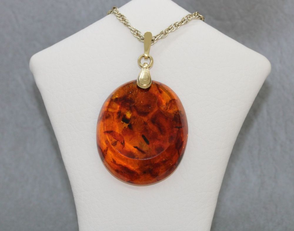 Russian gilt silver & amber necklace