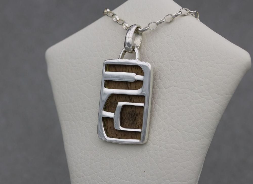 Unusual sterling silver & wood necklace