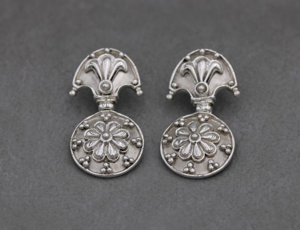 Large decorative vintage sterling silver earrings