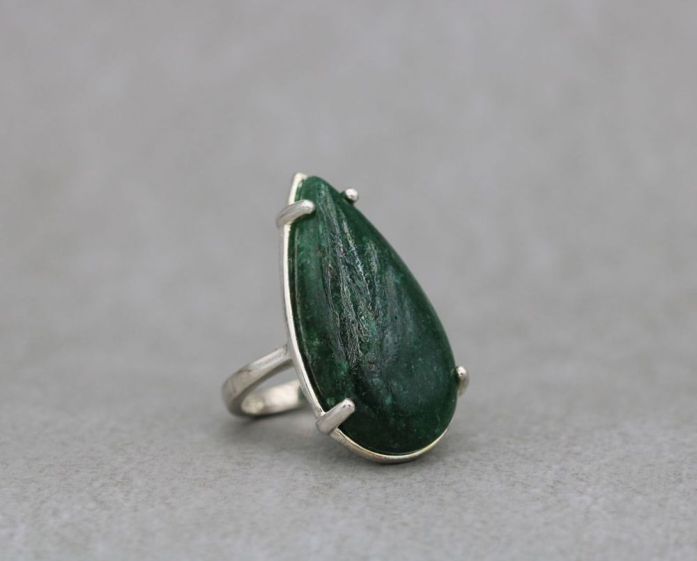 Long sterling silver & green aventurine ring