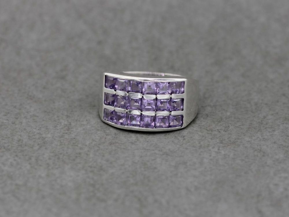 Sterling silver ring with square pale amethyst cz stones