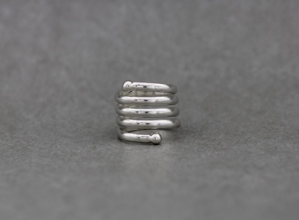 Long handmade sterling silver spiral wrap ring