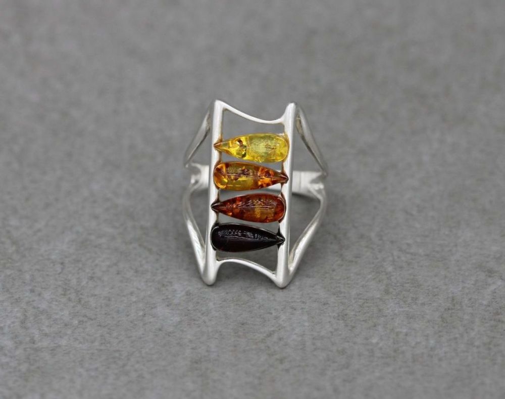 Sterling silver & pressed multi amber ring