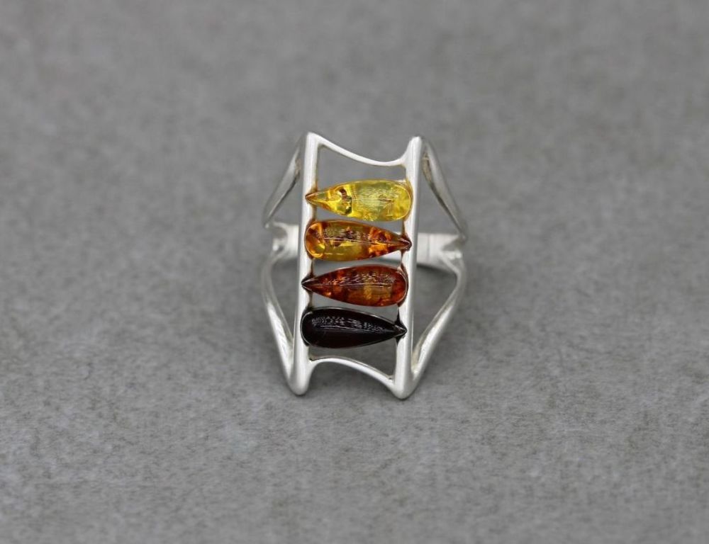 Sterling silver & pressed multi amber ring