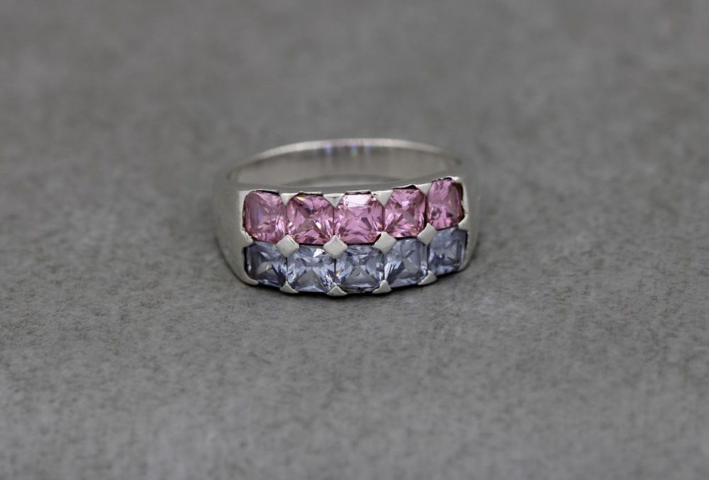Sterling silver ring with pink & lilac stones