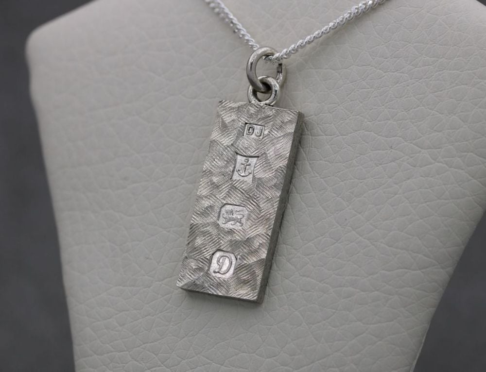 Vintage sterling silver textured ingot necklace