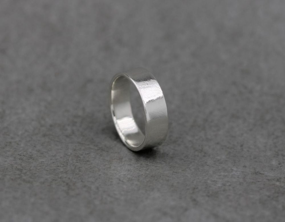 Sterling silver rectangular profile wedding band ring 