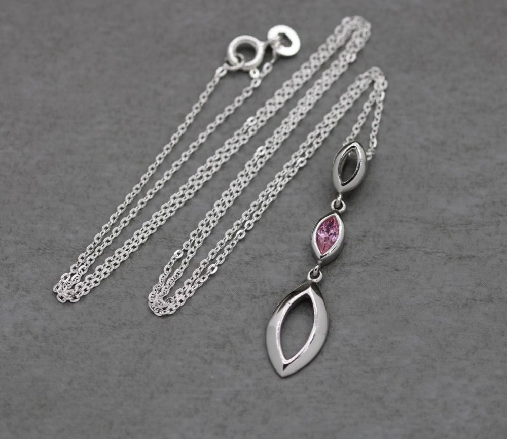 Sterling silver necklace with pink marquise stone