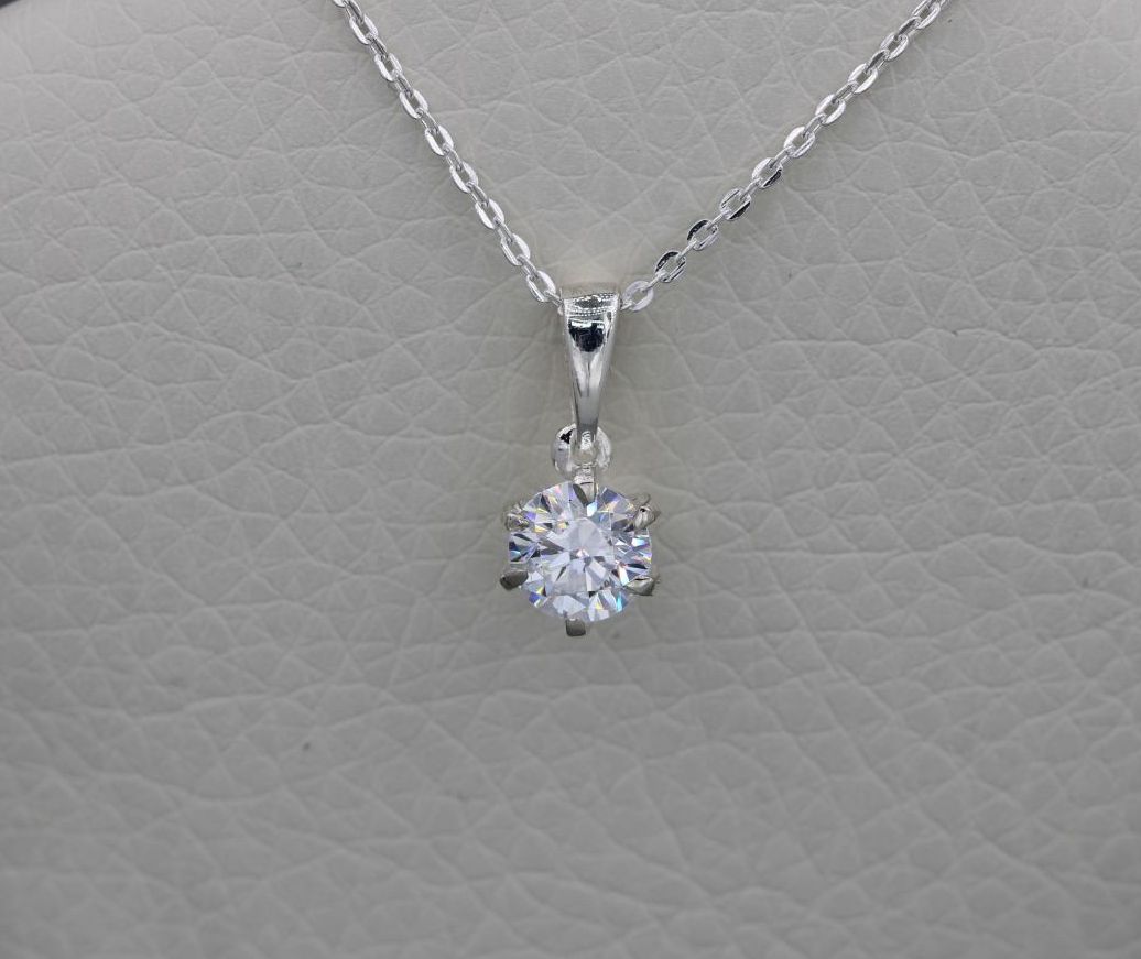 Dainty sterling silver & clear crystal solitaire necklace