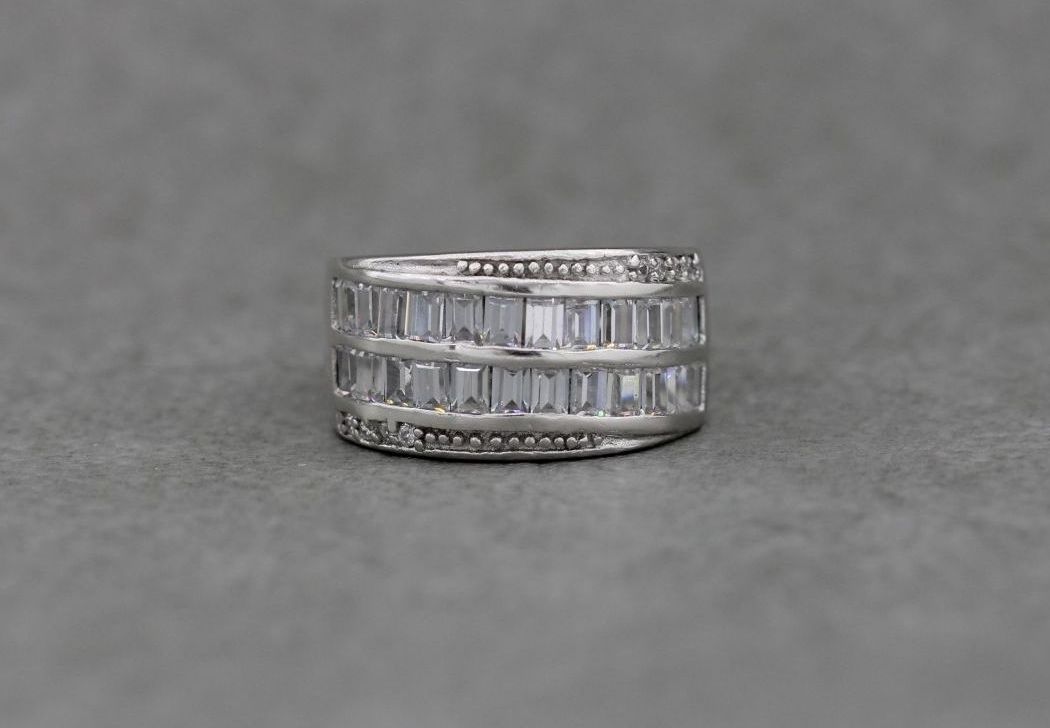 Wide sterling silver & clear stone ring
