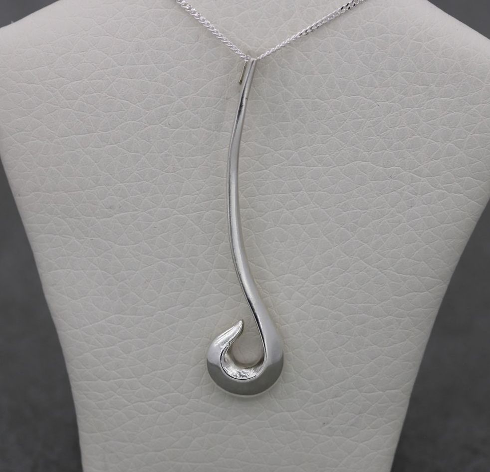 Long sterling silver fish-hook style necklace