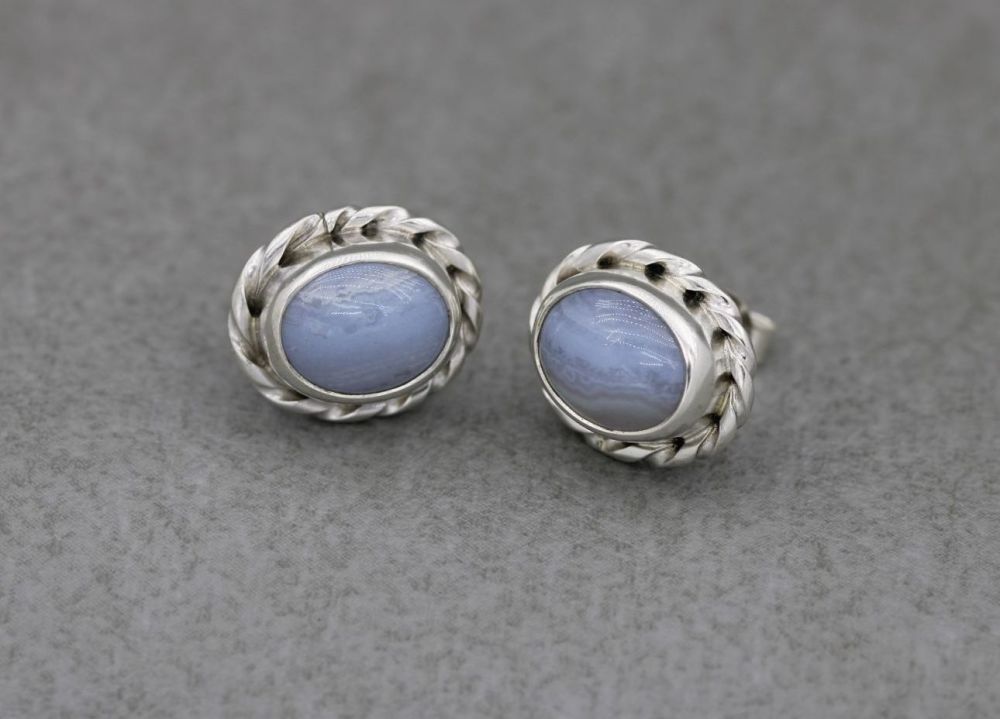 Sterling silver & blue lace agate stud earrings