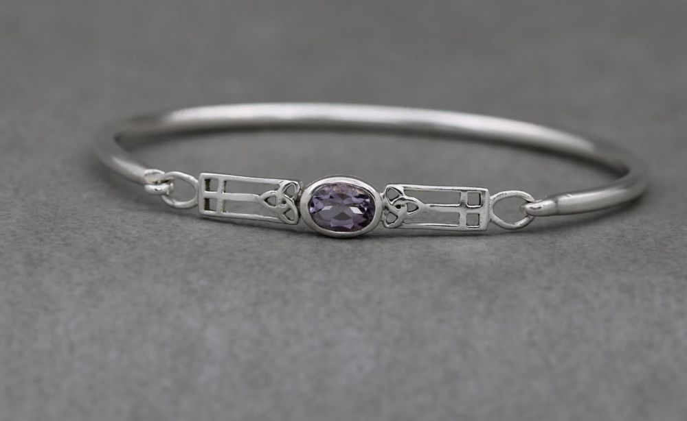 Sterling silver & amethyst celtic bangle
