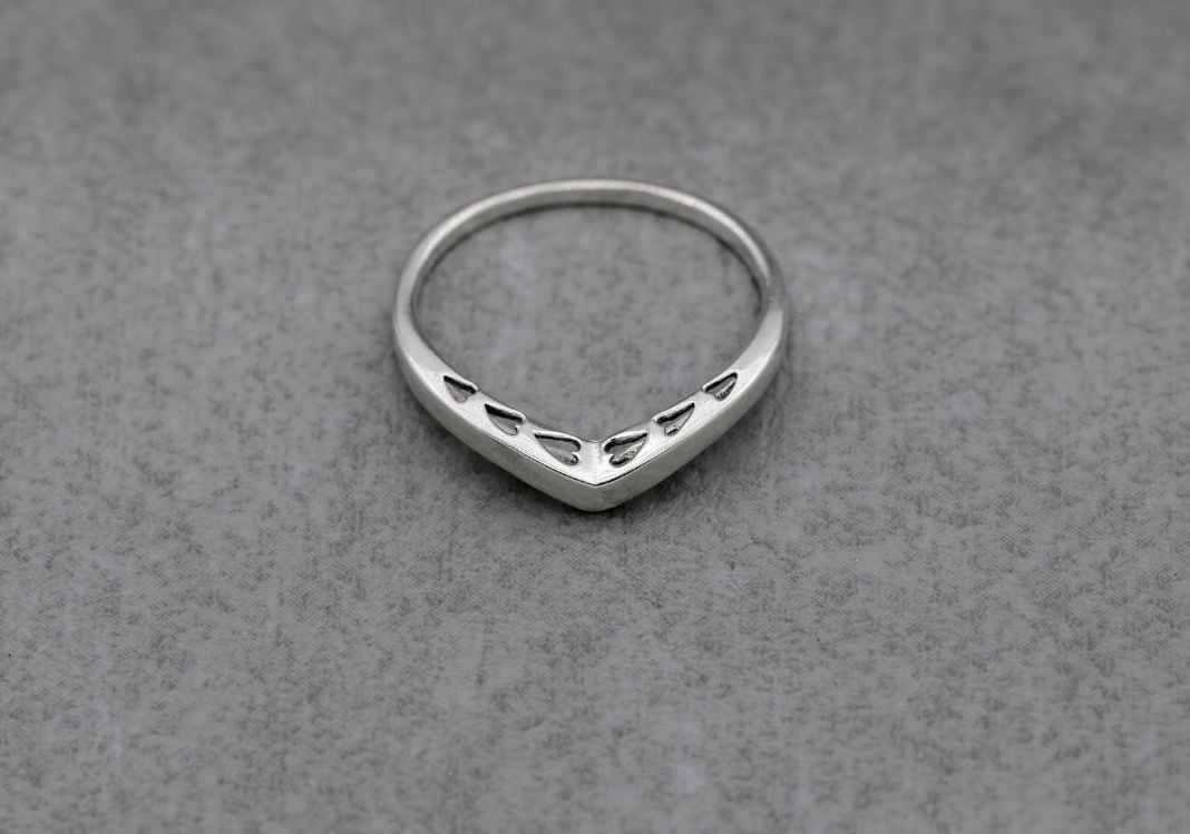 Sterling silver wishbone ring with cut-out heart detail