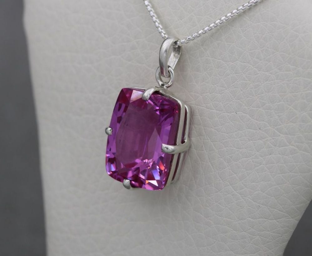 Bold sterling silver & faceted pink stone necklace