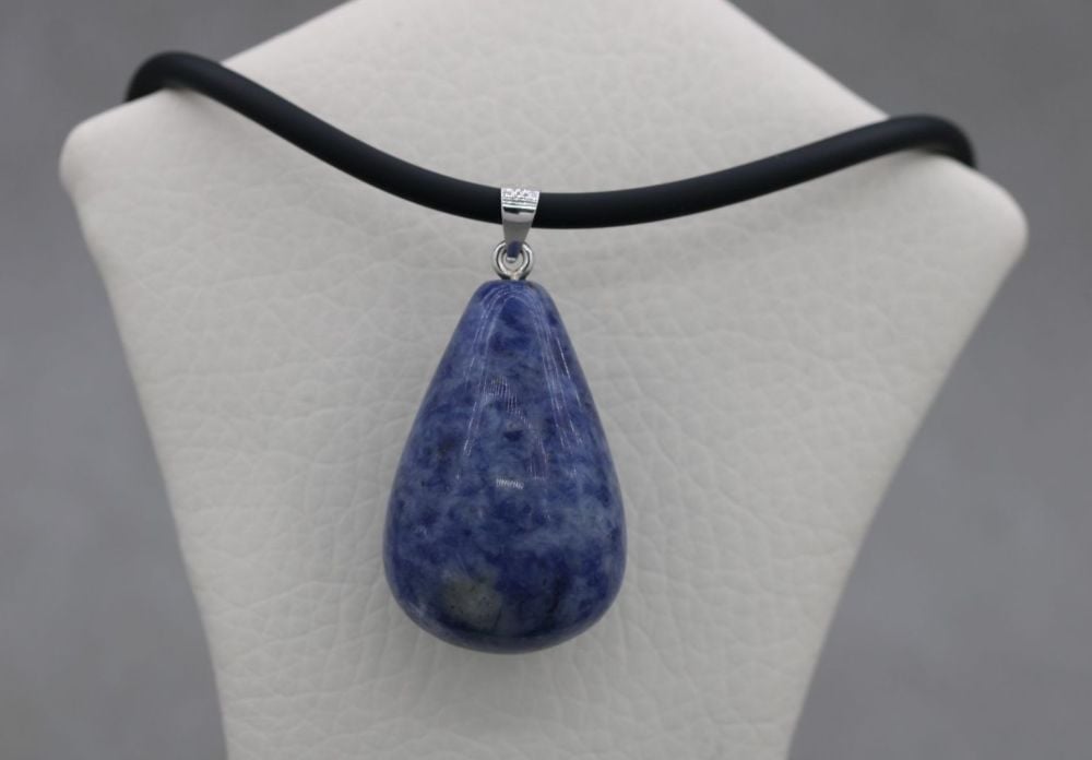 Unusual sterling silver, sodalite & rubber necklace
