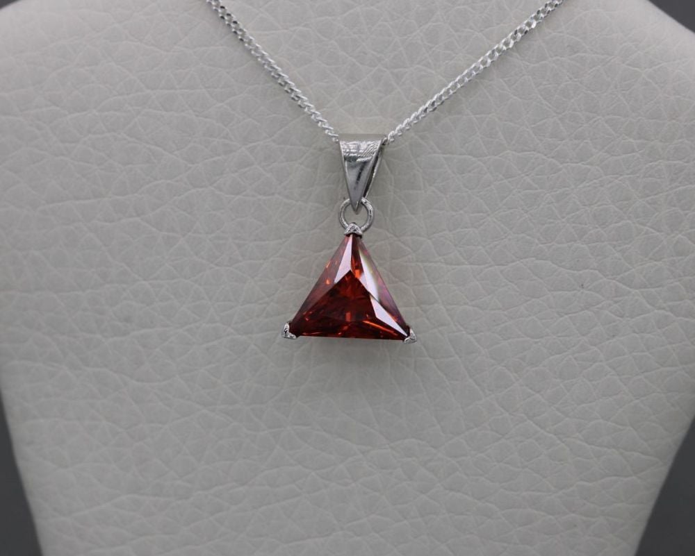 Small sterling silver & red triangular stone necklace