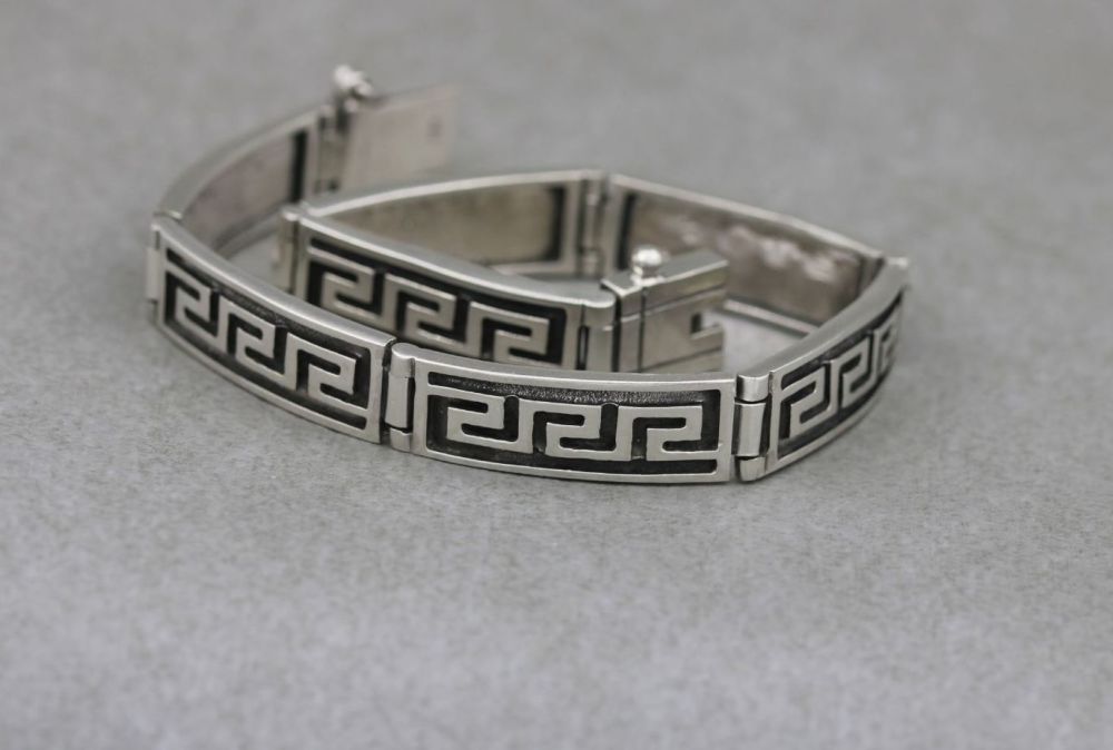 Sterling silver Greek key panel bracelet