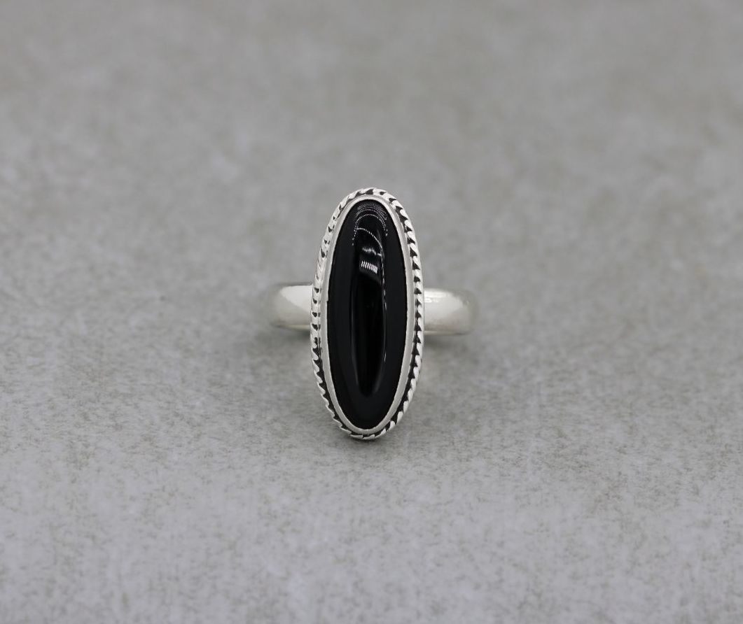 Oval sterling silver & black onyx ring