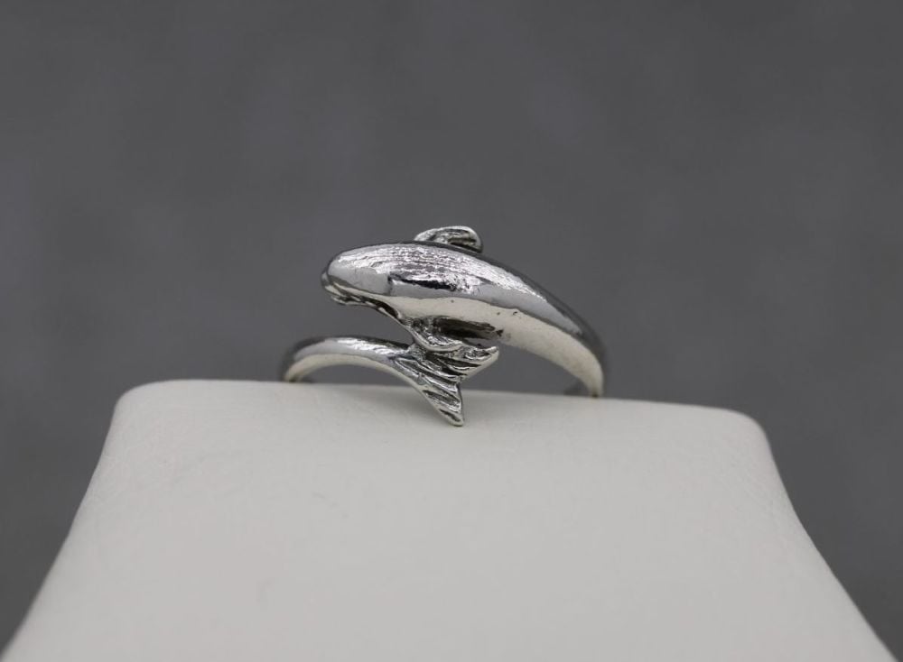 Sterling silver dolphin wrap ring