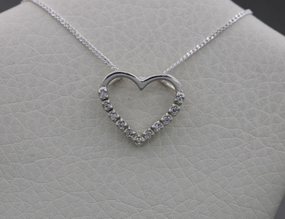 Sterling silver heart necklace with clear stones