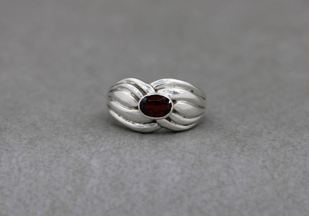Bold sterling silver & garnet ring