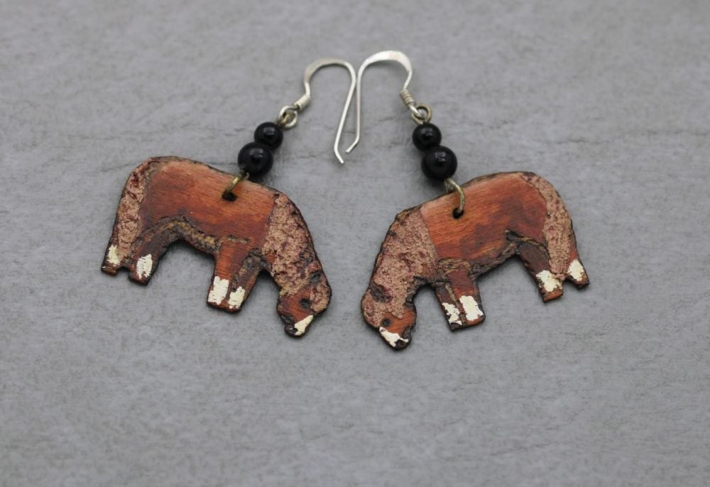 Handmade wooden horse earrings with sterling silver hooks
