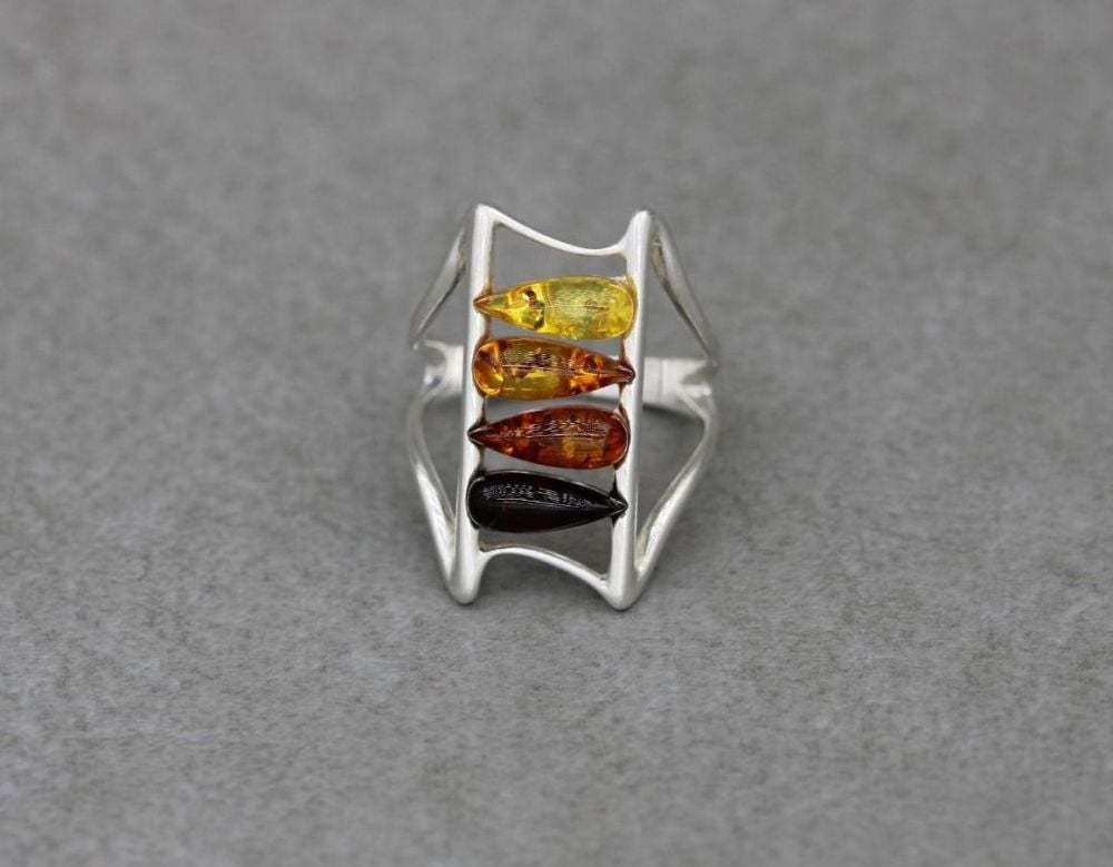 Sterling silver & pressed multi amber ring (L)