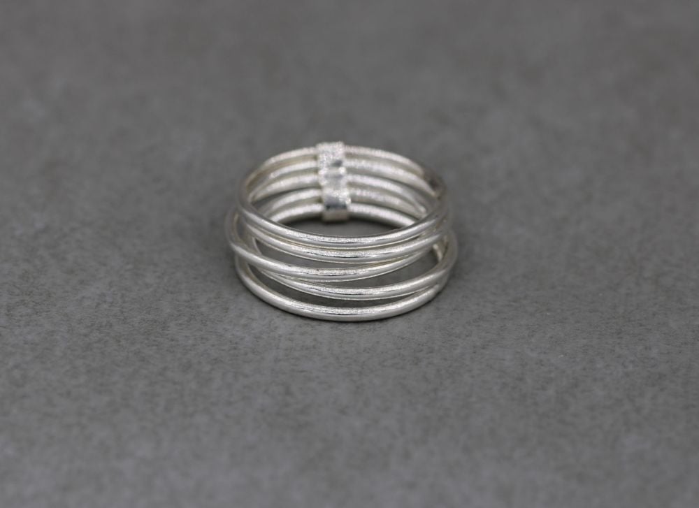 Sterling silver multi-band stacked ring (M)
