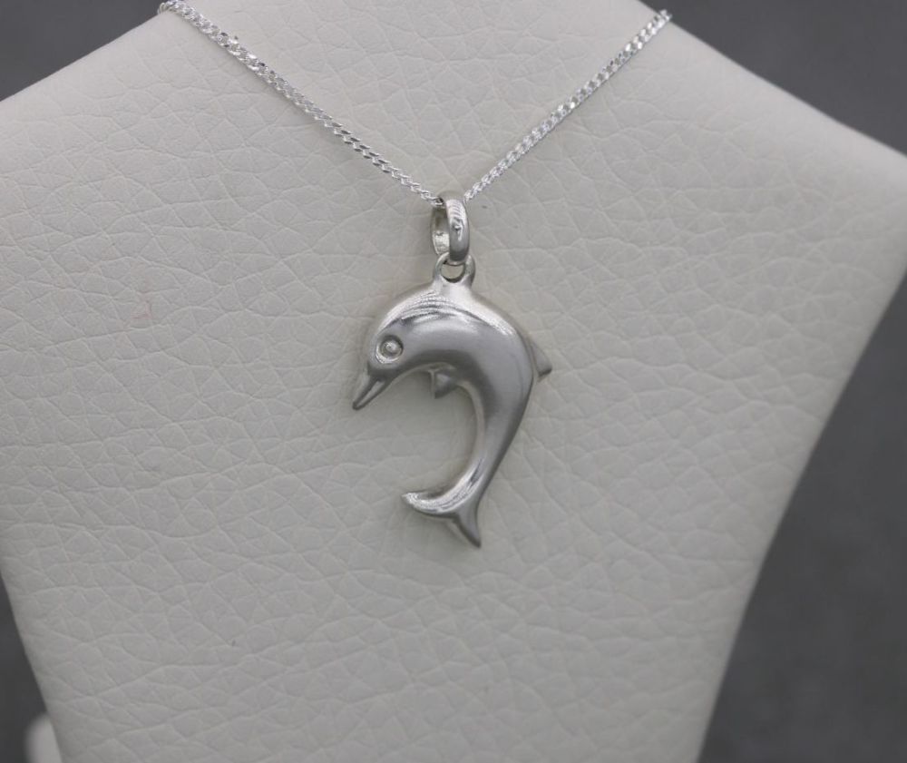 Sterling silver puffy dolphin necklace