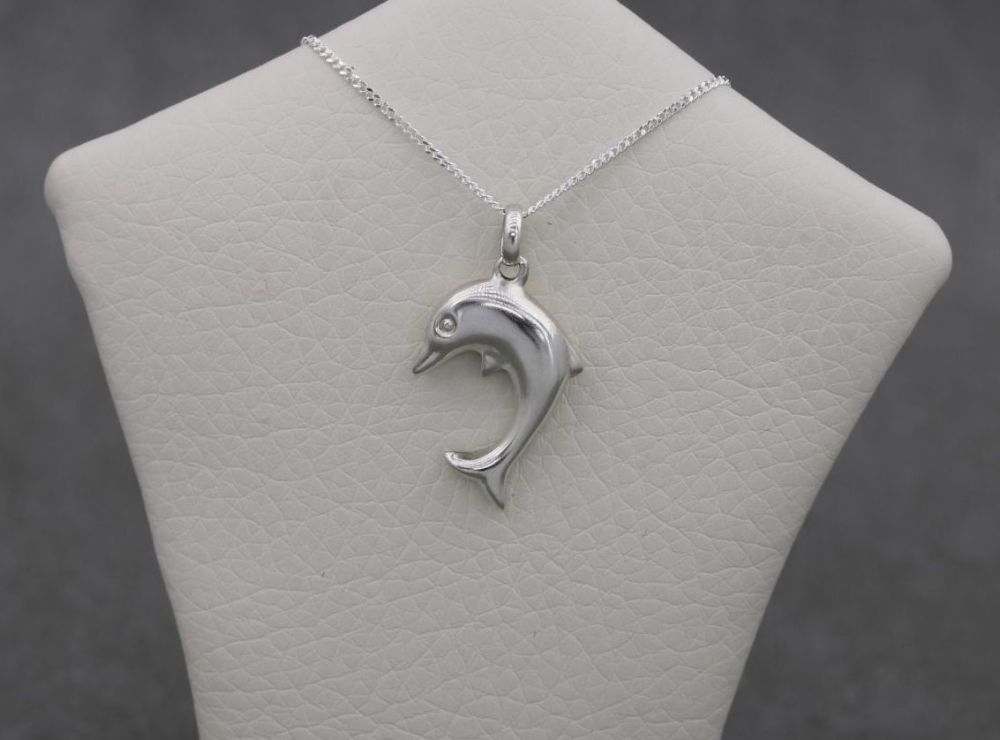 REFURBISHED Sterling silver puffy dolphin necklace
