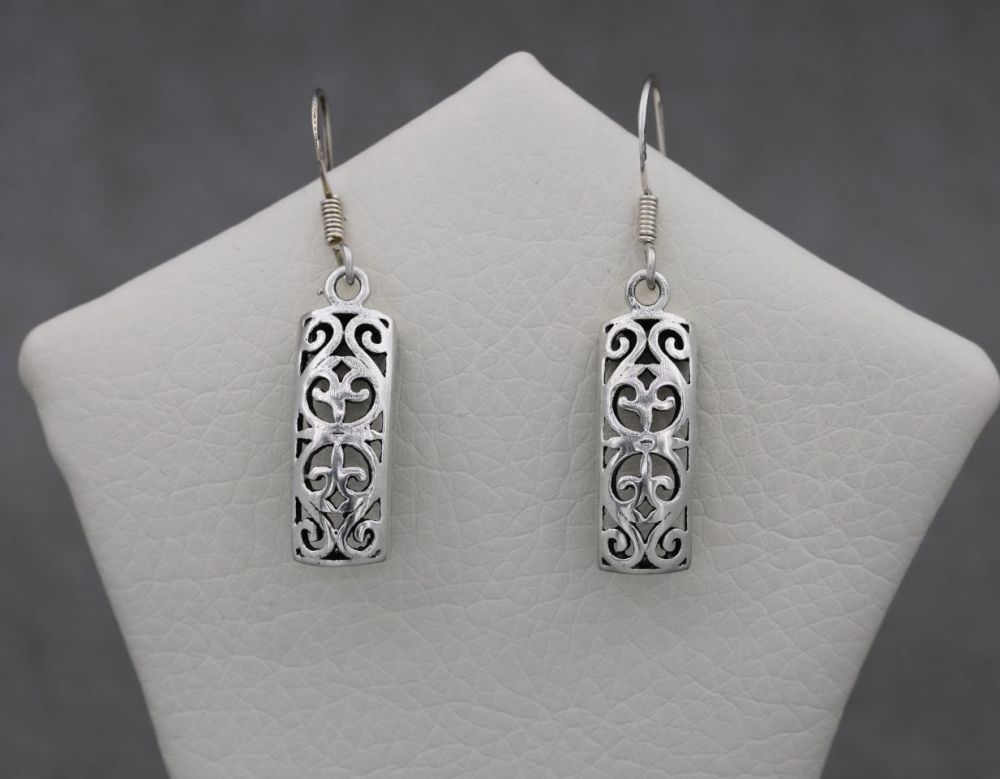 Fancy rectangular sterling silver earrings