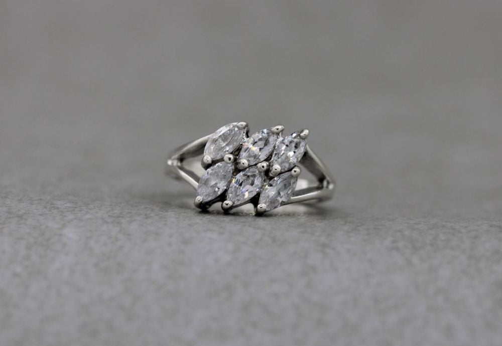 Sterling silver & clear marquise stone ring