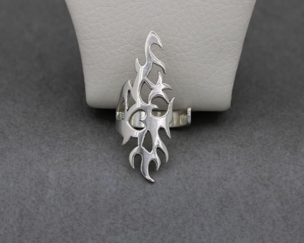 Handmade long asymmetric sterling silver adjustable ring
