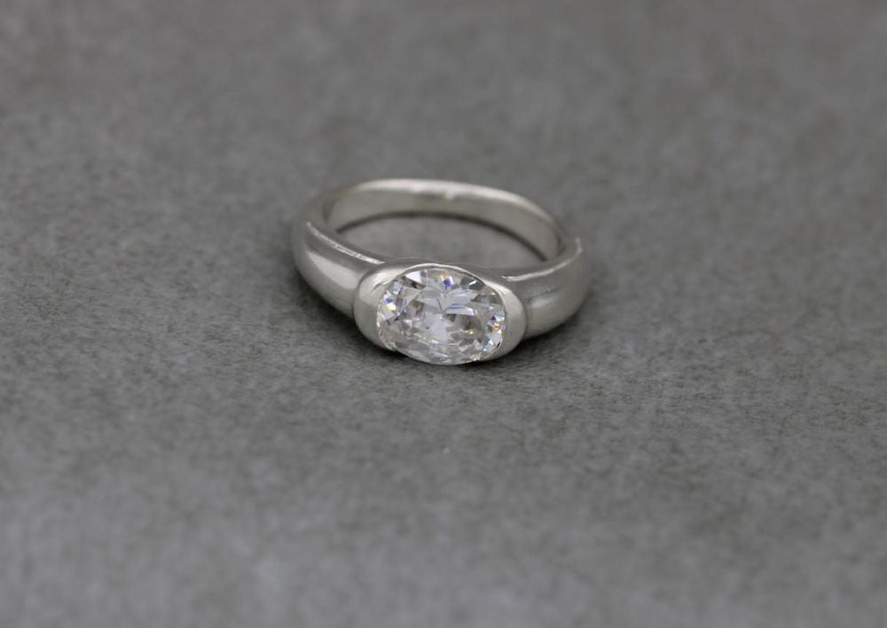 Sterling silver faceted oval solitaire ring