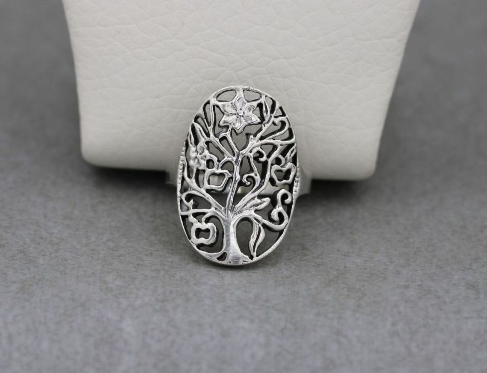 Large oval sterling silver tree of life ring