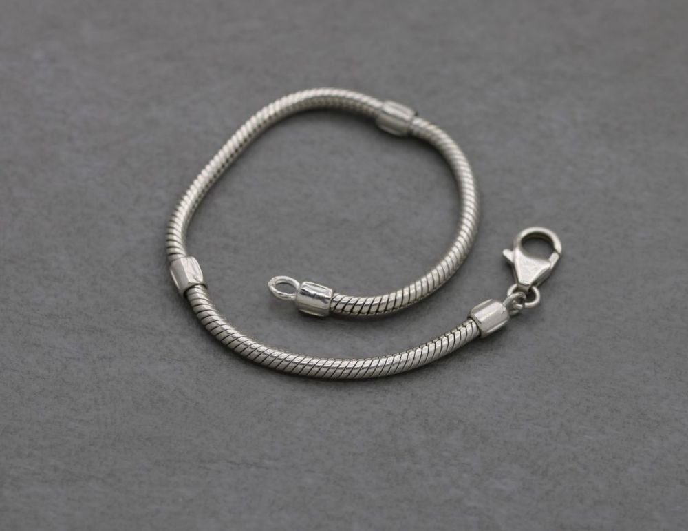 Modern sterling silver snake chain charm bracelet