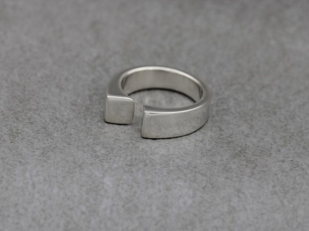 Solid sterling silver asymmetric ring