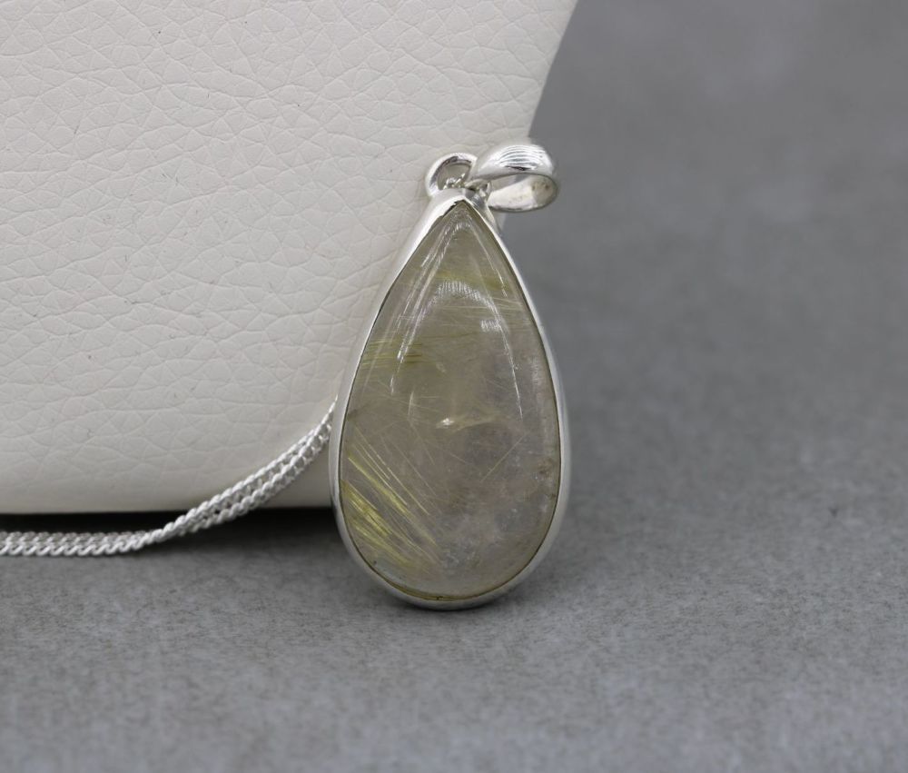 Sterling silver & lemon rutile quartz teardrop necklace