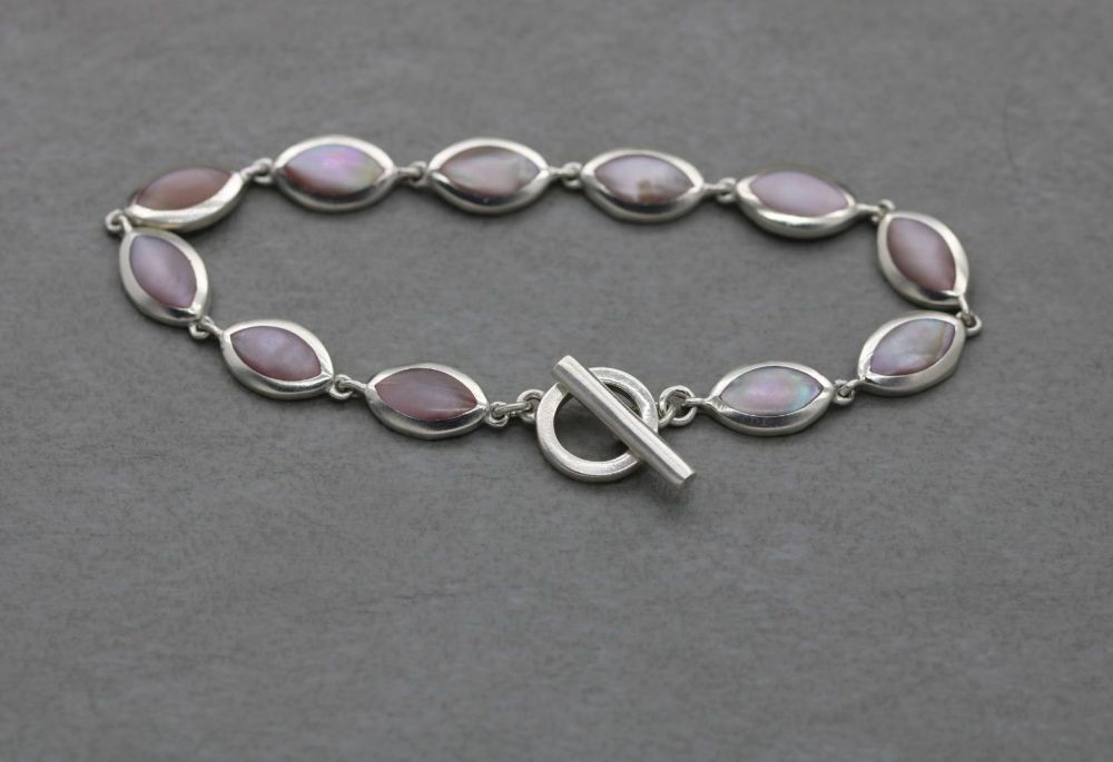 Sterling silver & pink mother of pearl toggle bracelet