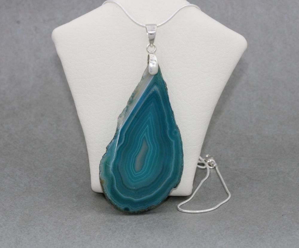 Sterling silver & teal-green agate slice necklace
