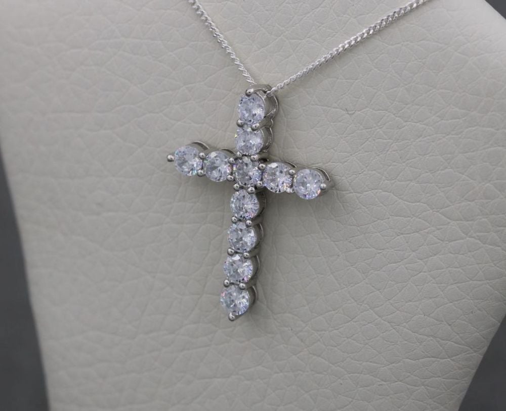Sterling silver & clear crystal cross necklace