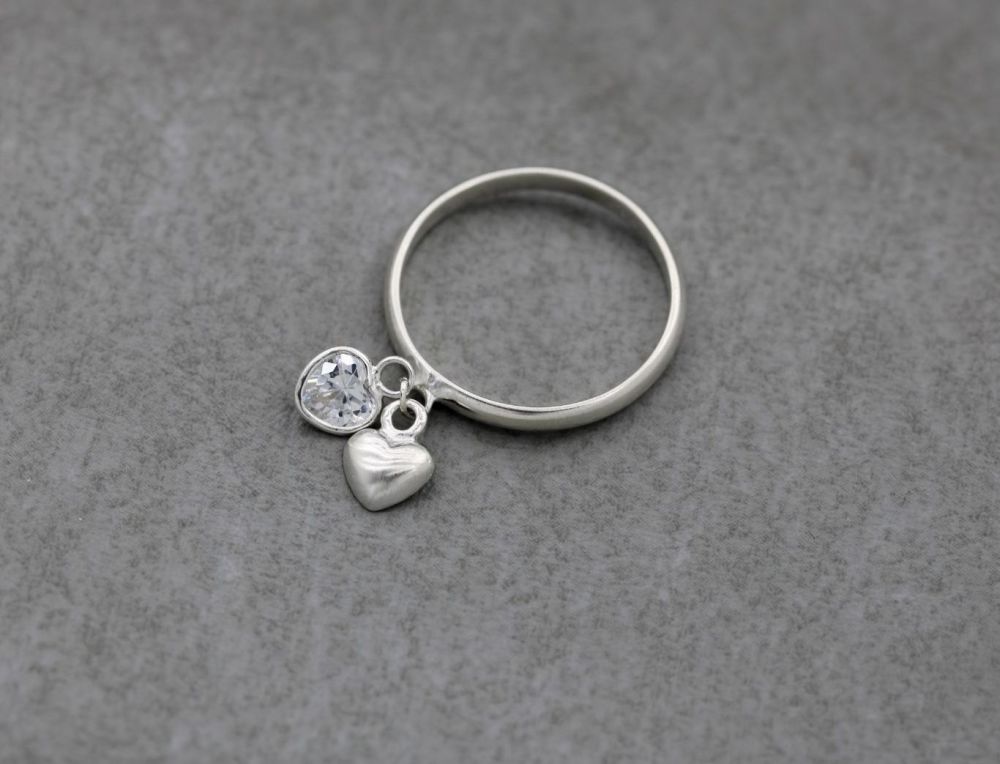 Sterling silver double heart charm ring