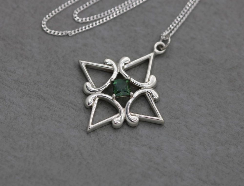 Fancy sterling silver & green stone necklace