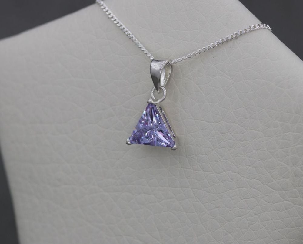 Small sterling silver & faceted triangular lilac stone necklace
