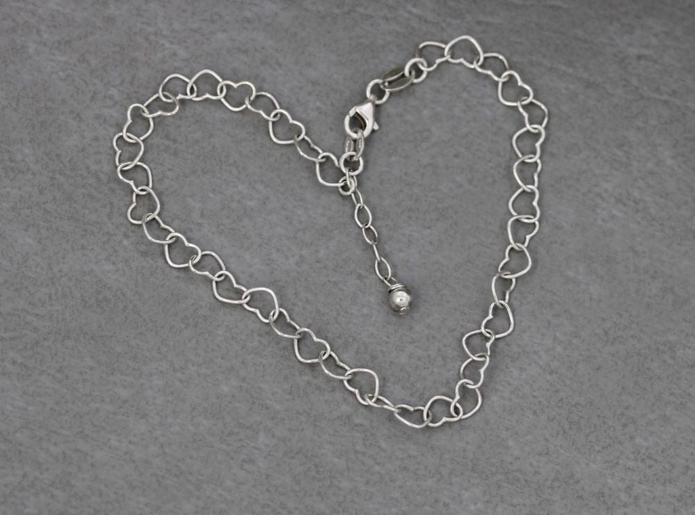 Sterling silver interlinked hearts anklet